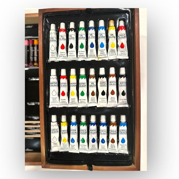 Vigorfun Deluxe Art Kit w Wooden Case and Easel w Strathmore Drawing Pad - Picture 3 of 16